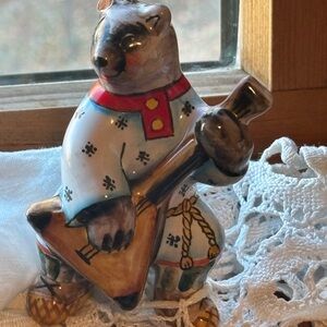 Hand-Painted Bear Figurine with Balalaika